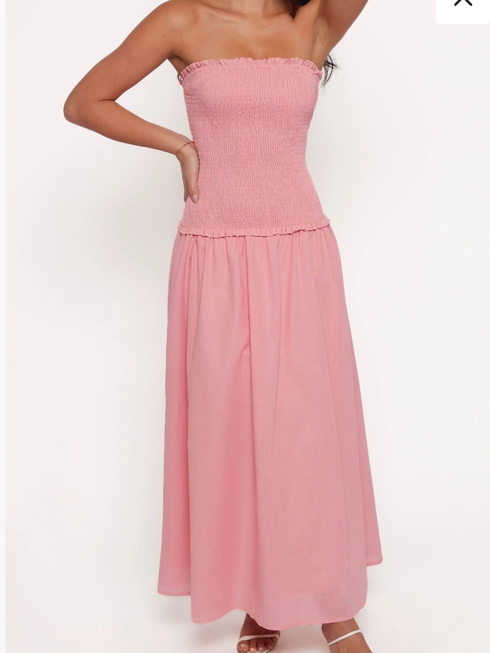 Petal & Pup Large Bea Smocked Strapless Cotton & Linen Maxi Dress